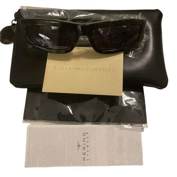 NEW Stella Mccartney Slim Rectangular Sunglasses In Green Black Tortoise Design main image 5